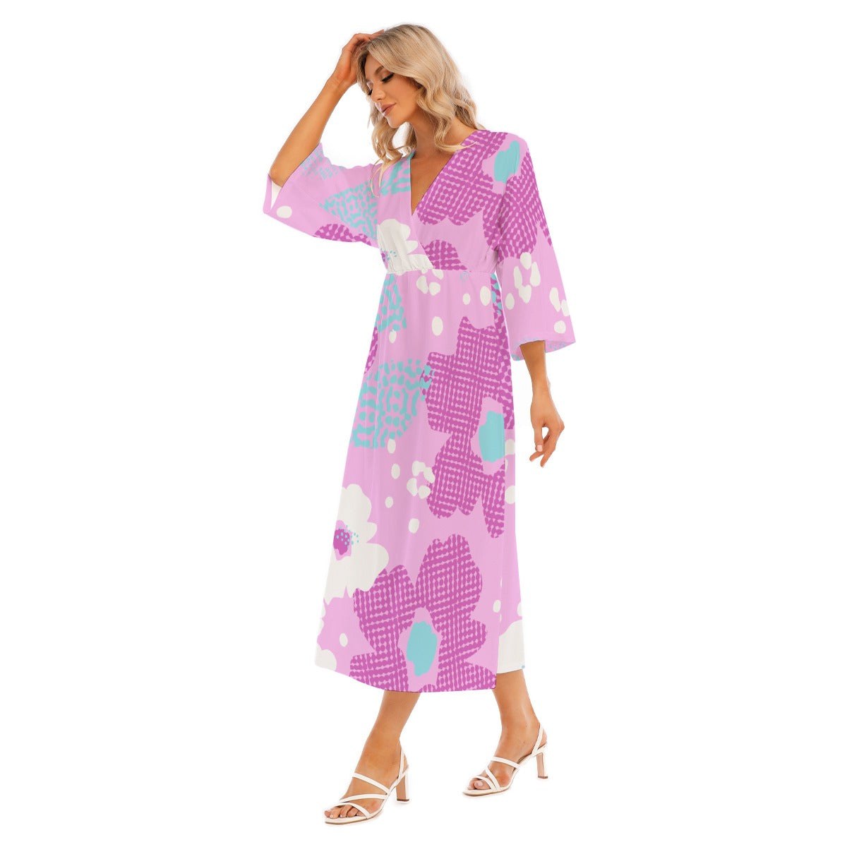All-Over Print Women's Mid-Sleeve Long Dress