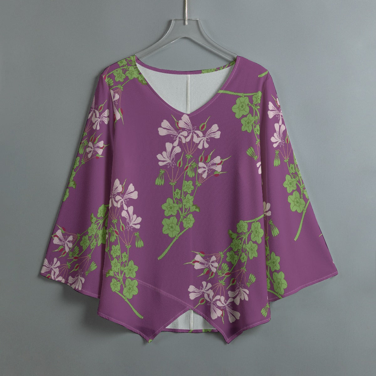 All-Over Print Women's V-neck T-shirt With Irregular Hem