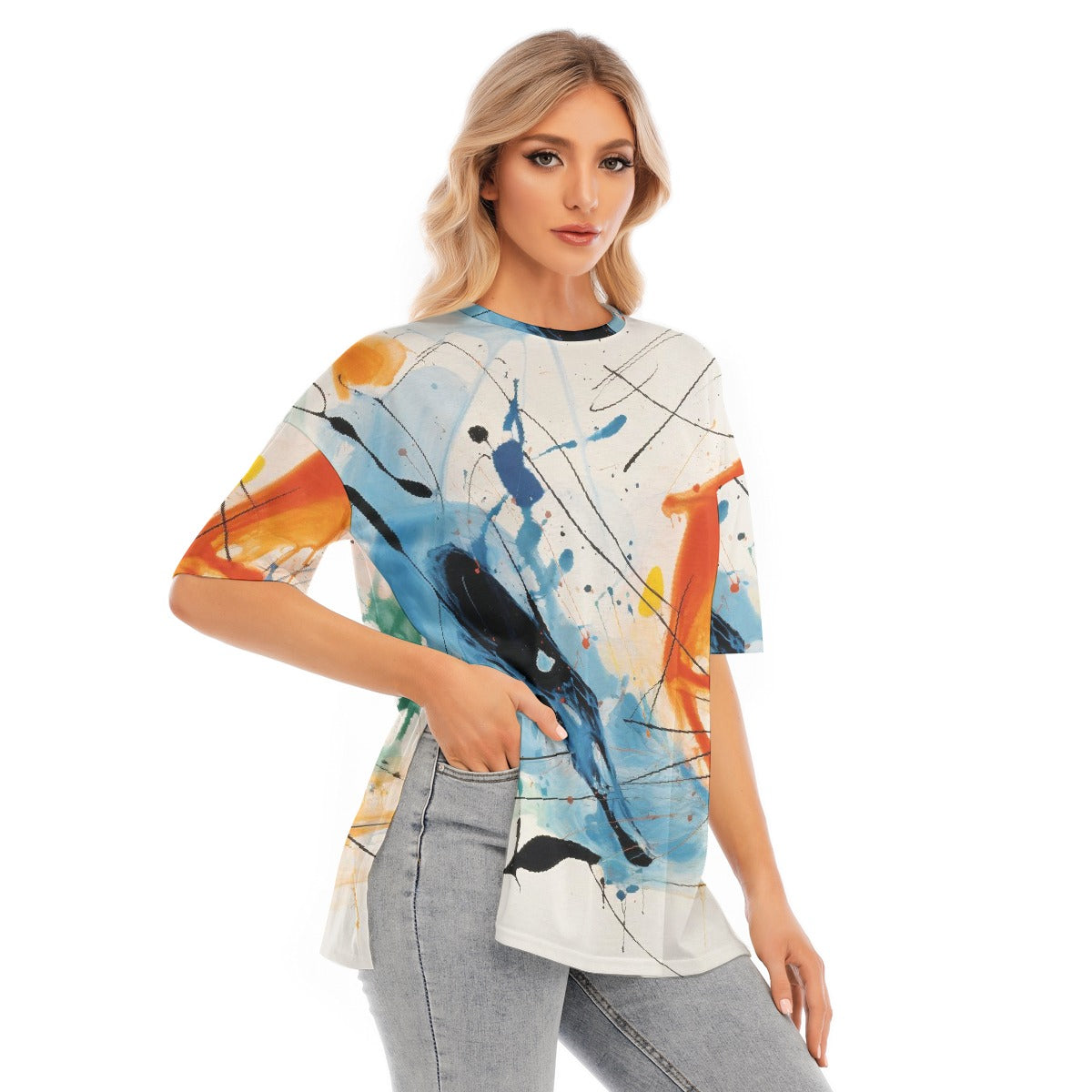 All-Over Print Women's Short Sleeves T-shirt With Hem Split