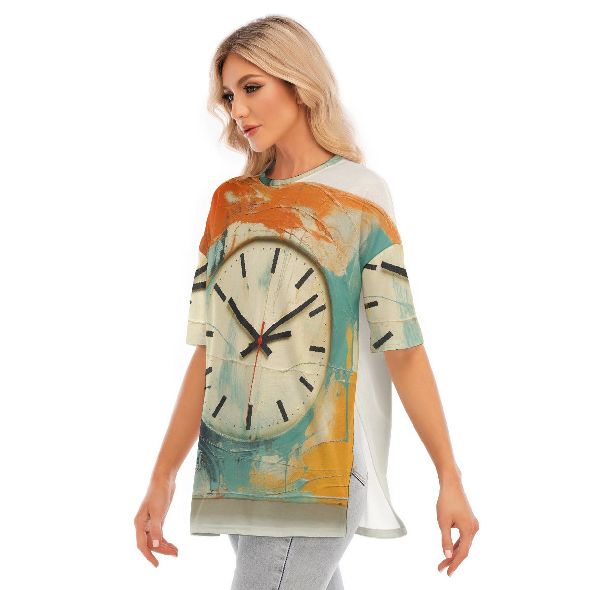 All-Over Print Women's Short Sleeves T-shirt With Hem Split