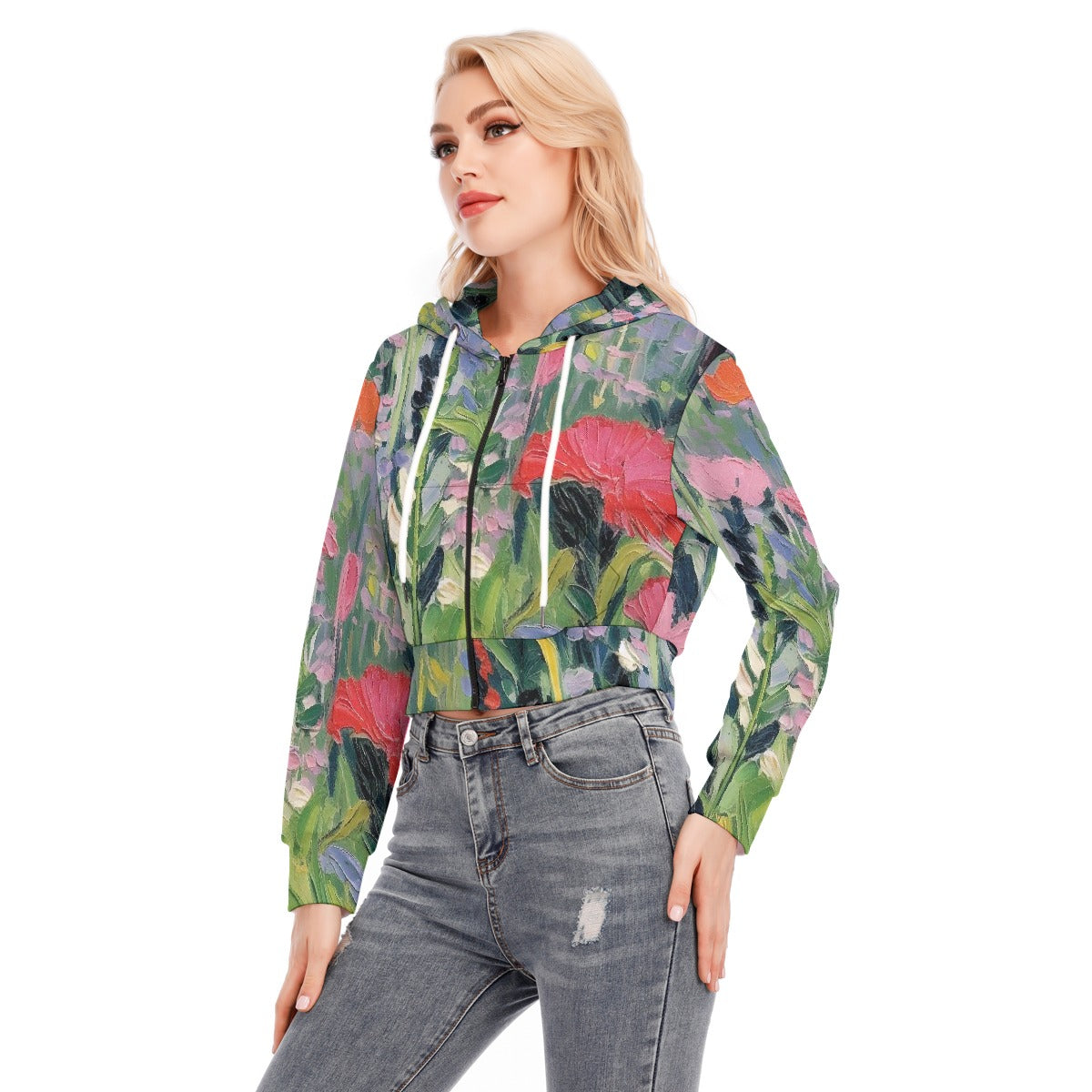 All-Over Print Women's Crop Top Hoodie With Zipper Closure