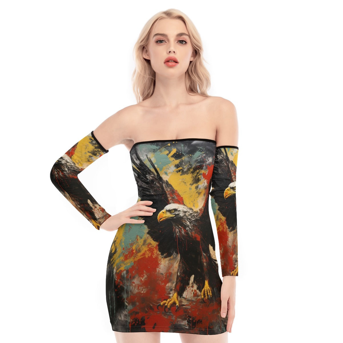 All-Over Print Women's Off-shoulder Back Lace-up Dress
