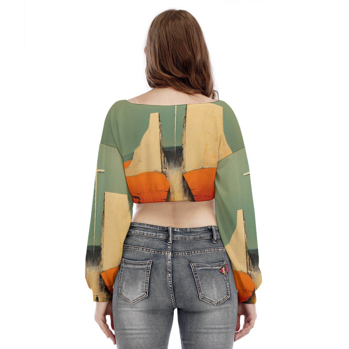 All-Over Print Women's V-neck Long Sleeve Cropped Sweatshirt