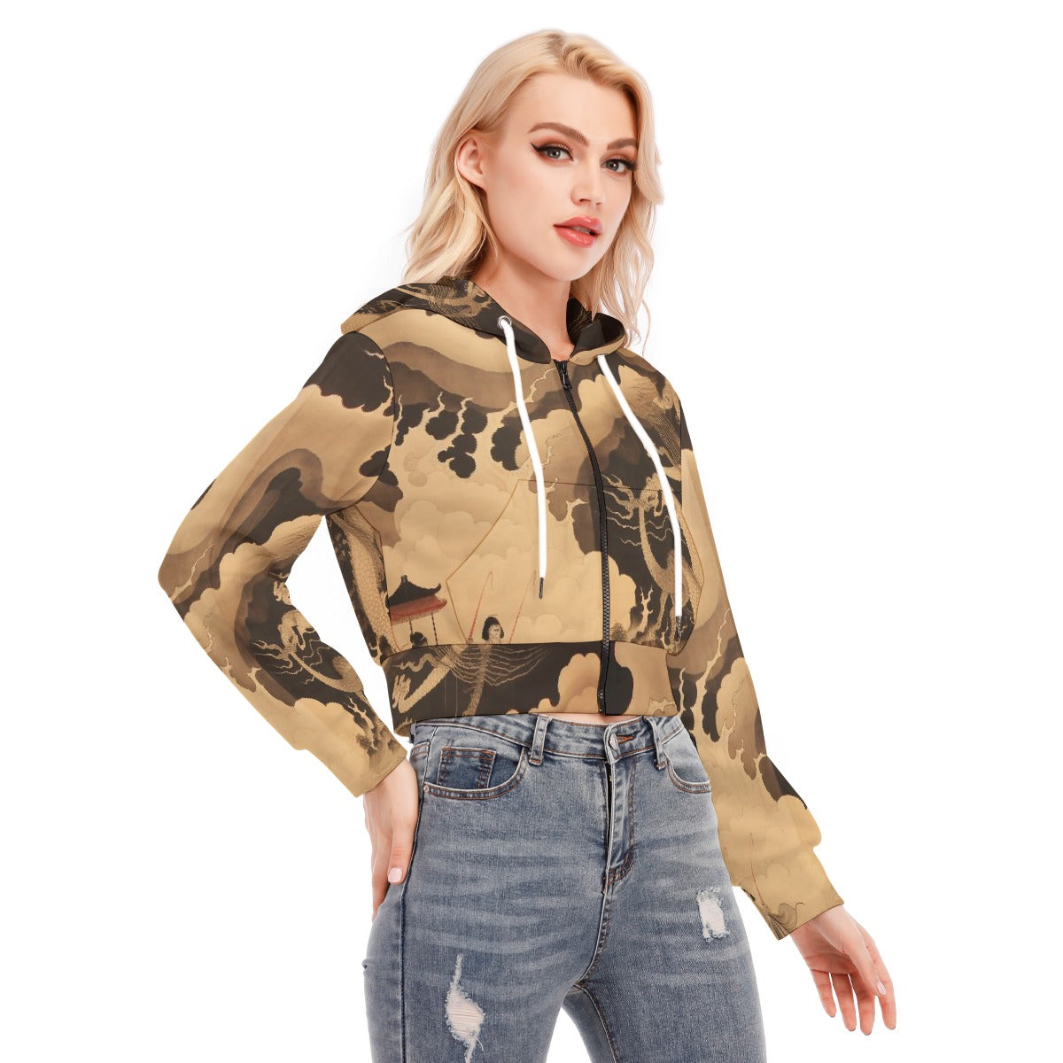 All-Over Print Women's Crop Top Hoodie With Zipper Closure