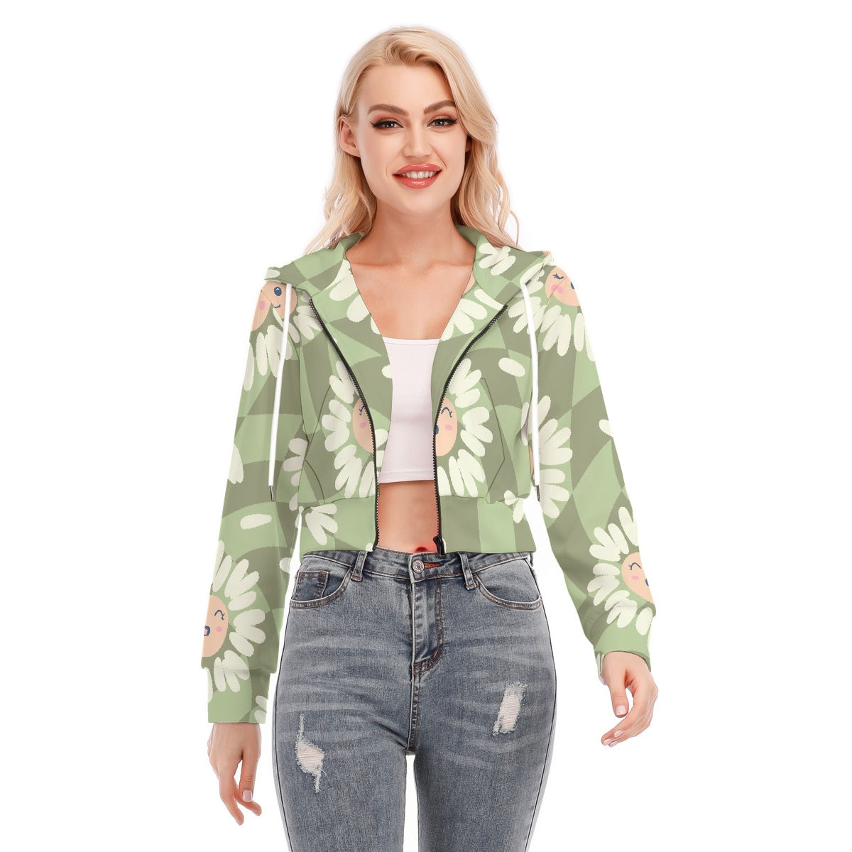 All-Over Print Women's Crop Top Hoodie With Zipper Closure