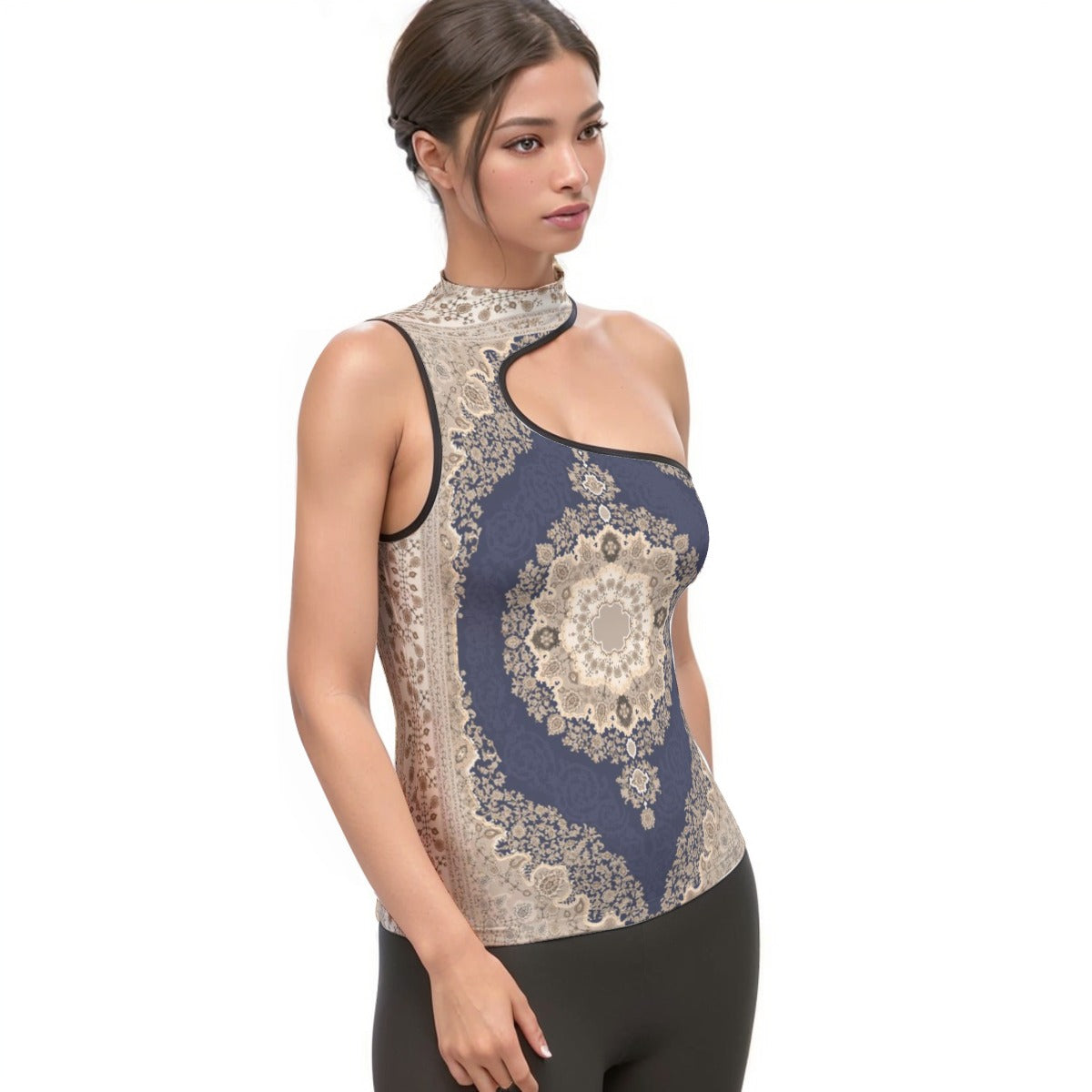 All-Over Print Women's Halter Sleeveless Asymmetrical Tank Top