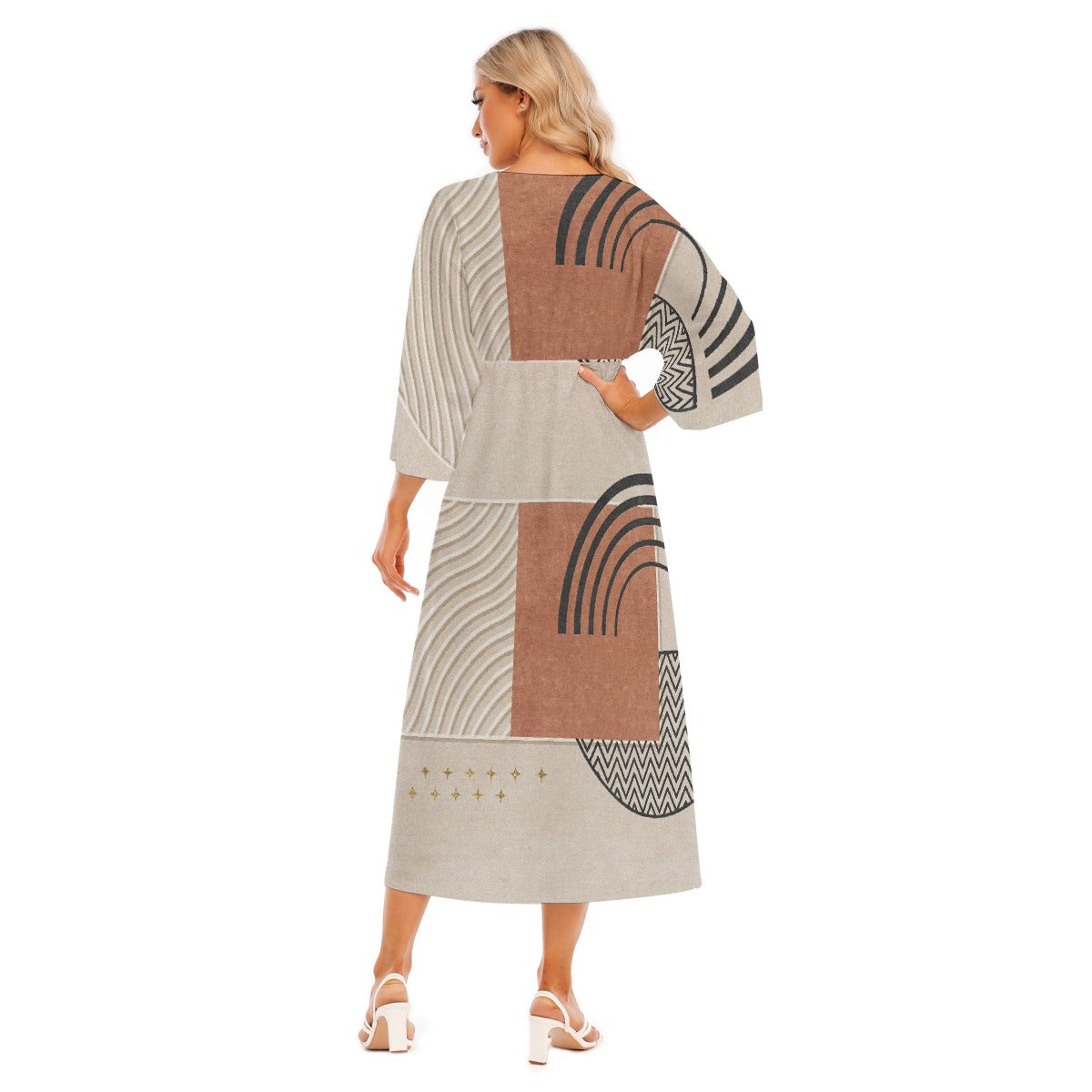All-Over Print Women's Mid-Sleeve Long Dress