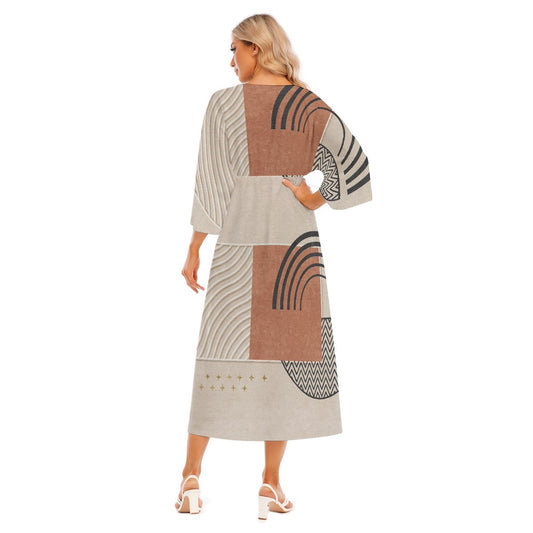 All-Over Print Women's Mid-Sleeve Long Dress