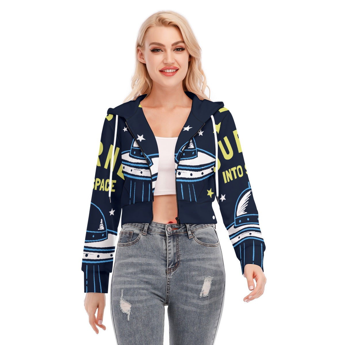 All-Over Print Women's Crop Top Hoodie With Zipper Closure