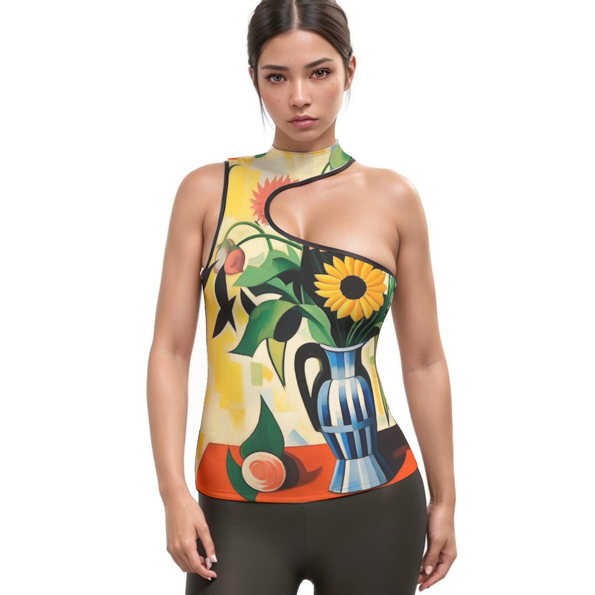 All-Over Print Women's Halter Sleeveless Asymmetrical Tank Top