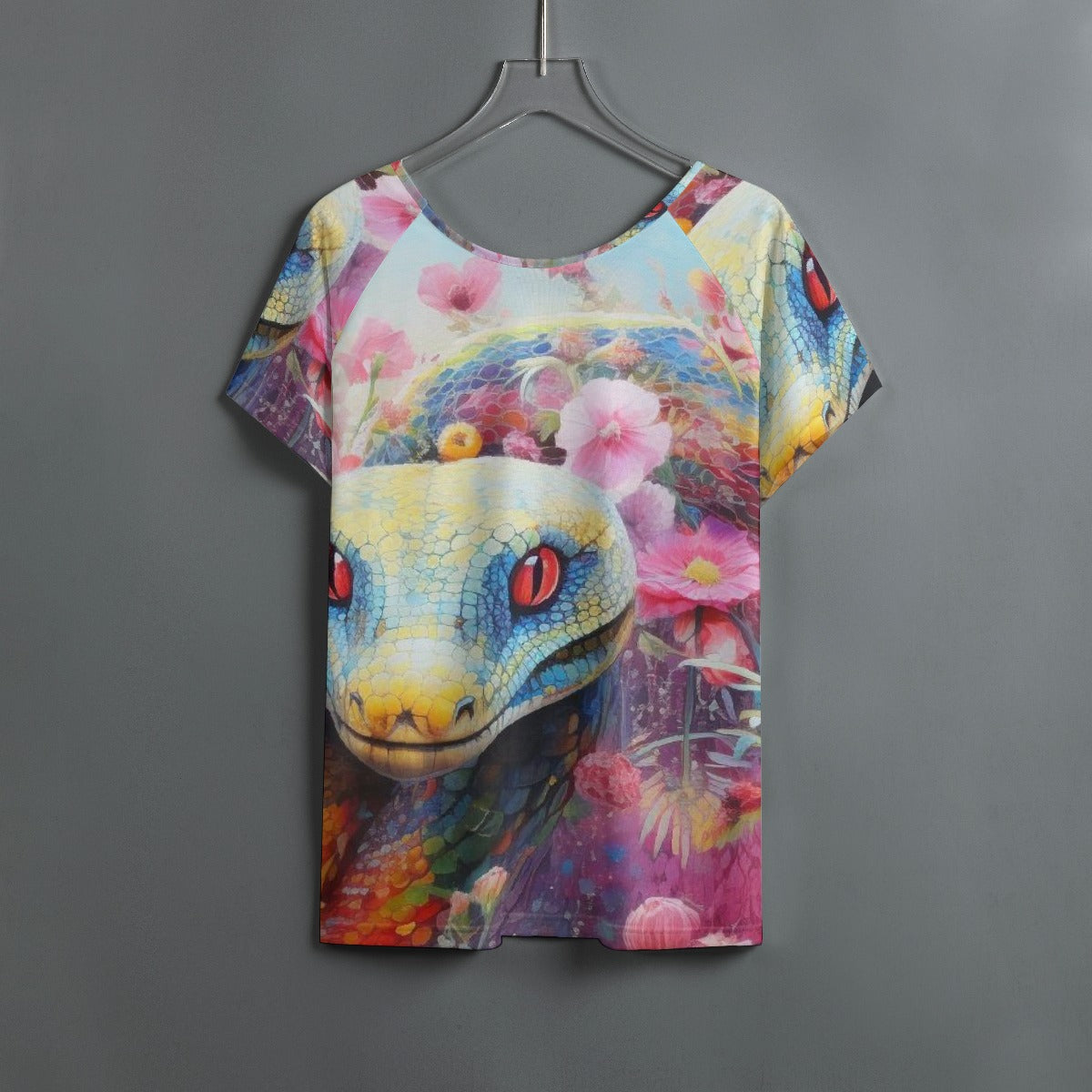 All-Over Print Women's Round Neck T-shirt With Raglan Sleeve