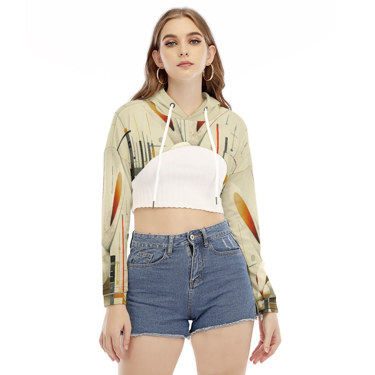 All-Over Print Women's Smock Short Hoodie With Long Sleeve