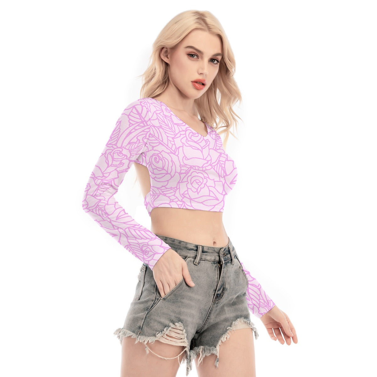 All-Over Print Women's Back Hollow T-shirt With Strap