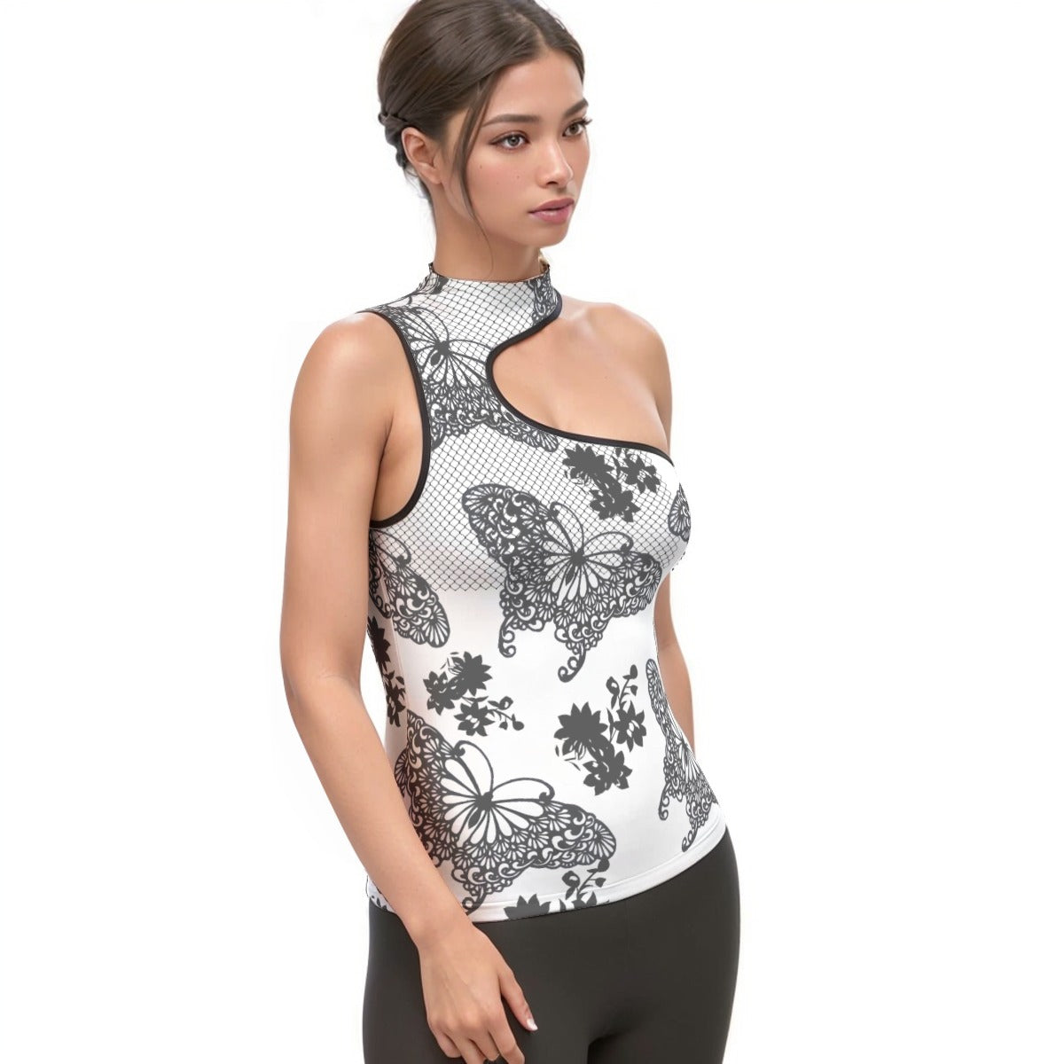 All-Over Print Women's Halter Sleeveless Asymmetrical Tank Top