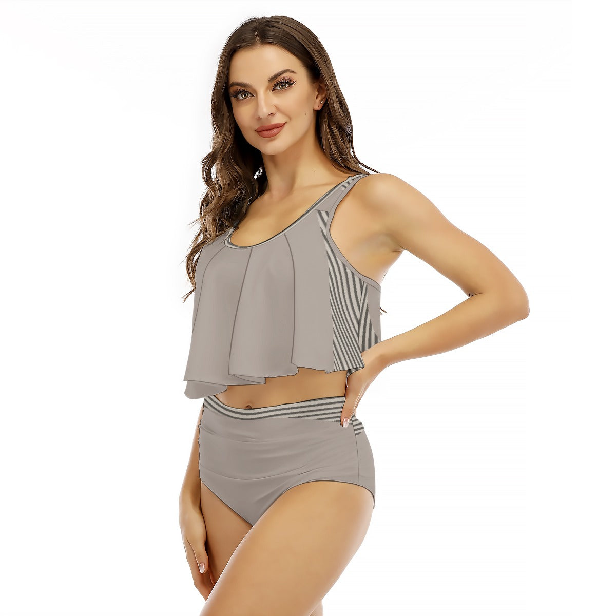 All-Over Print Women's Ruffled Vest Bikini Swimsuit