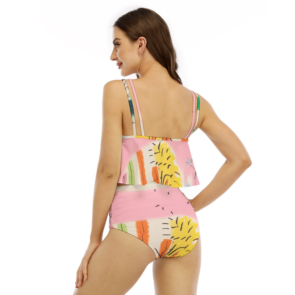 All-Over Print Women's Ruffled Vest Bikini Swimsuit