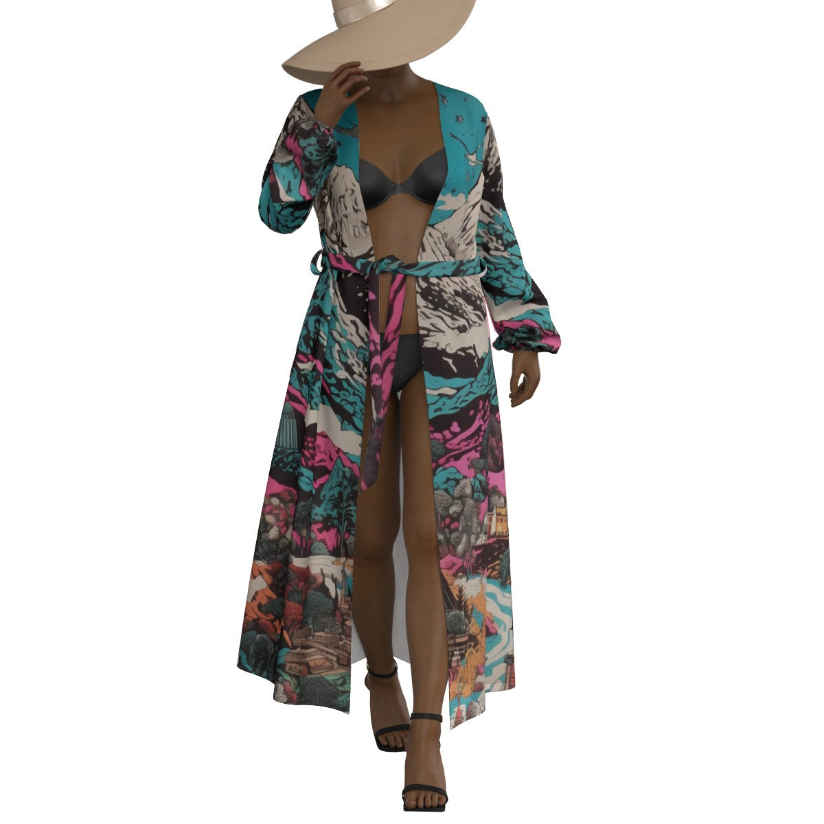 All-Over Print Women's Lace-up Chiffon Robe
