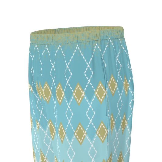 All-Over Print Women's Long Sleeve Pajama Set With Black Contrast Piping