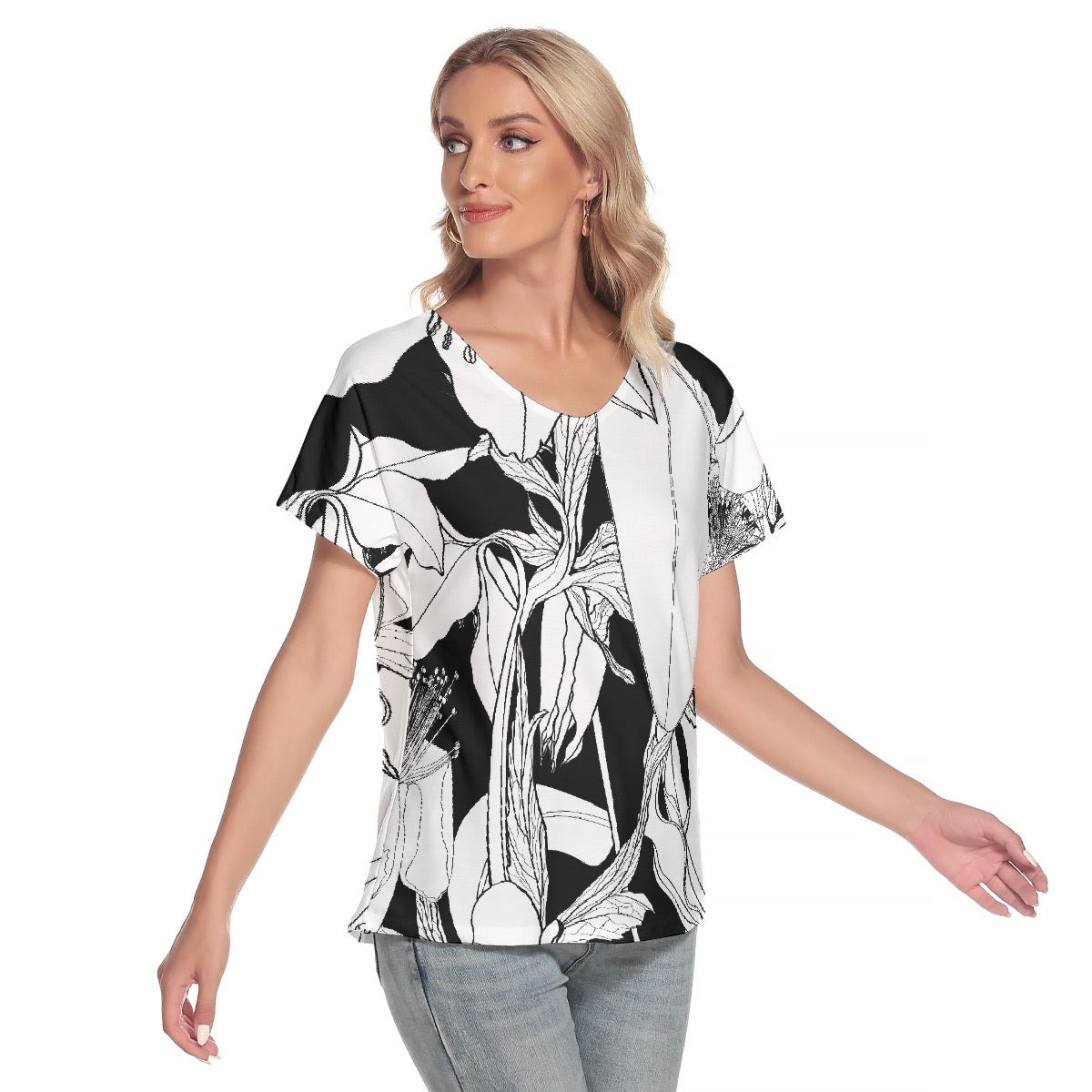 All-Over Print Women's Loose V-neck Short Sleeve T-shirt