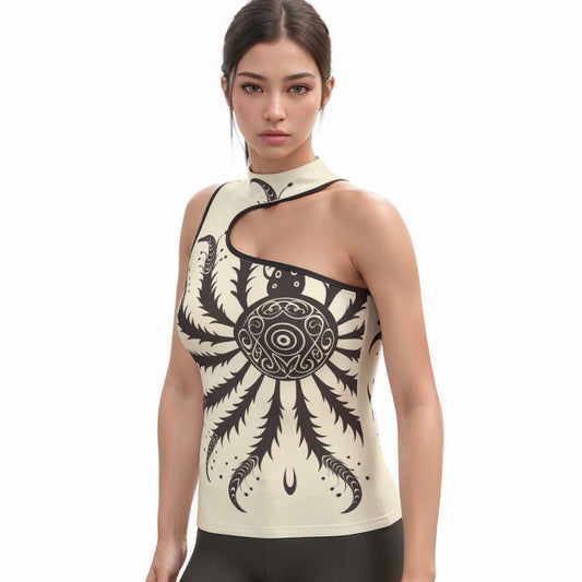 All-Over Print Women's Halter Sleeveless Asymmetrical Tank Top