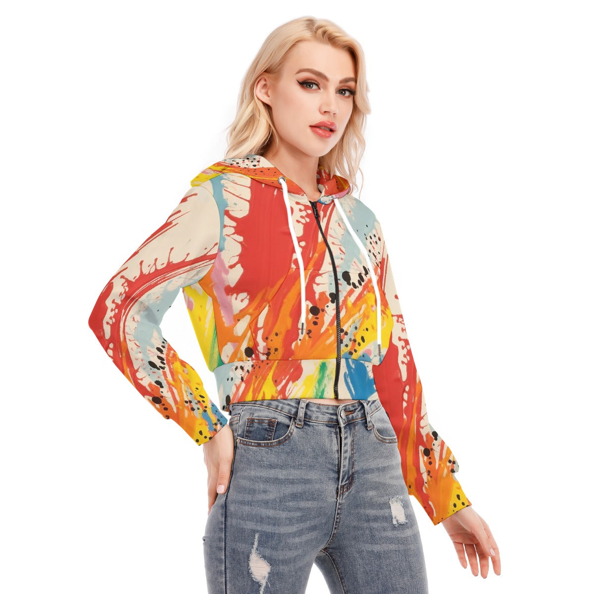 All-Over Print Women's Crop Top Hoodie With Zipper Closure