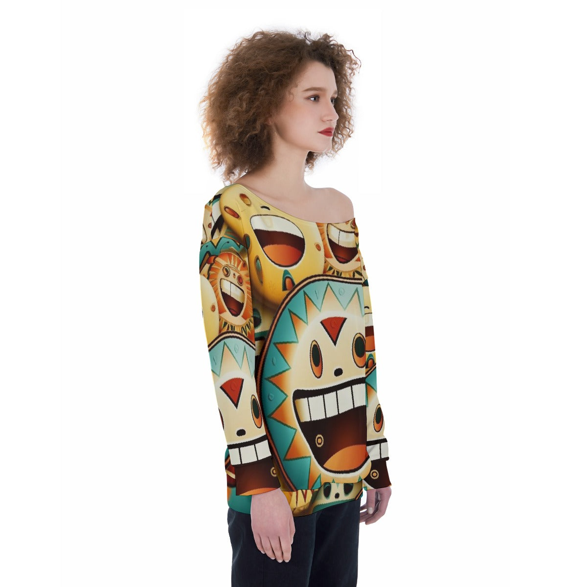 All-Over Print Oversized Women's Off-Shoulder Sweatshirt