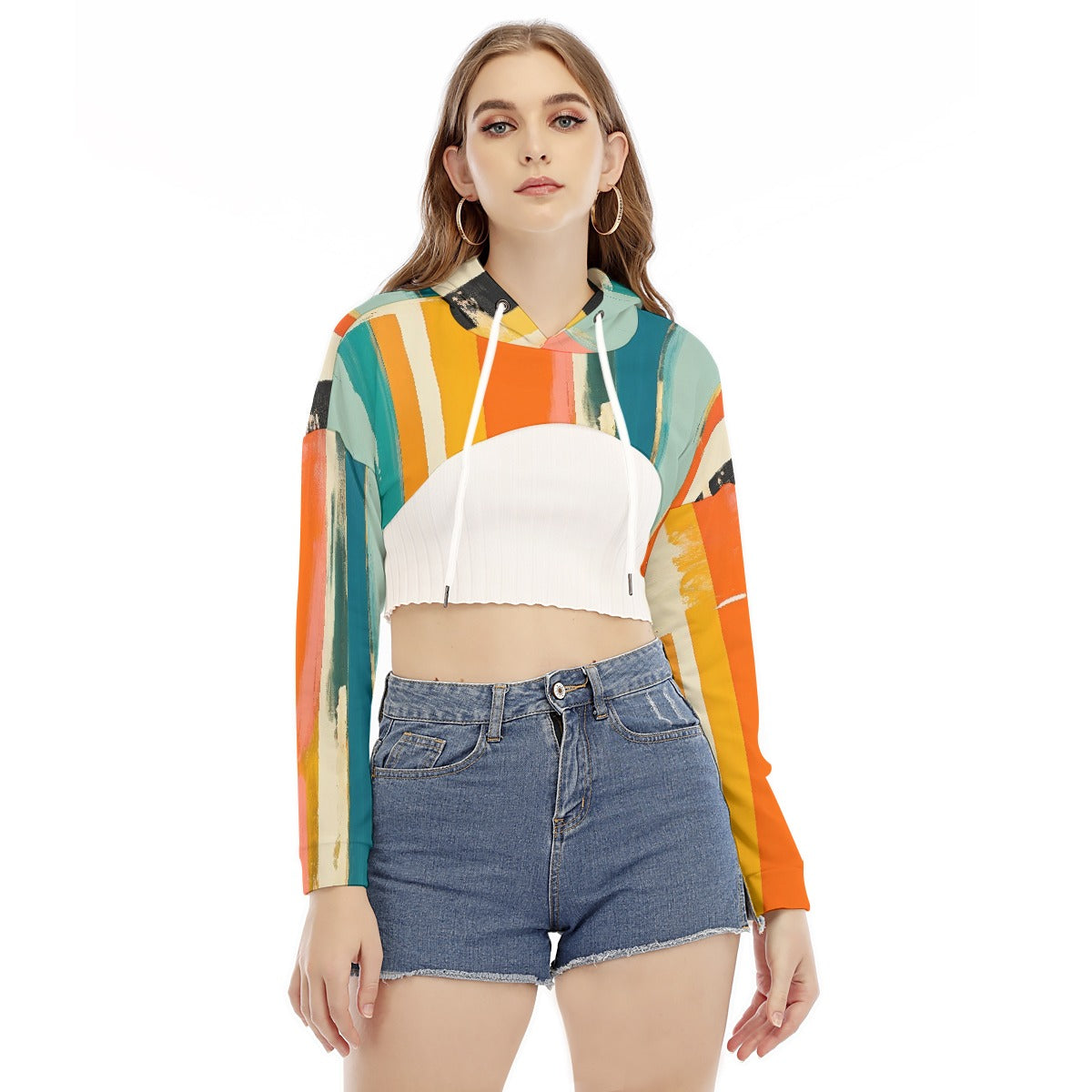 All-Over Print Women's Smock Short Hoodie With Long Sleeve