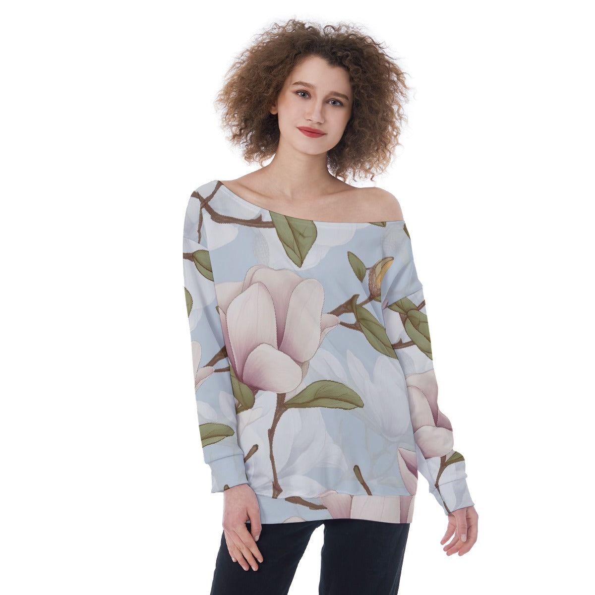 All-Over Print Oversized Women's Off-Shoulder Sweatshirt