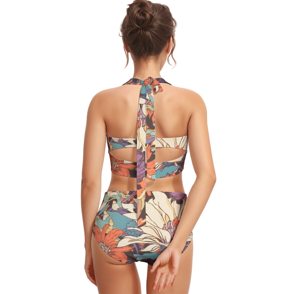 All-Over Print Women's Swimsuit Set With Halter