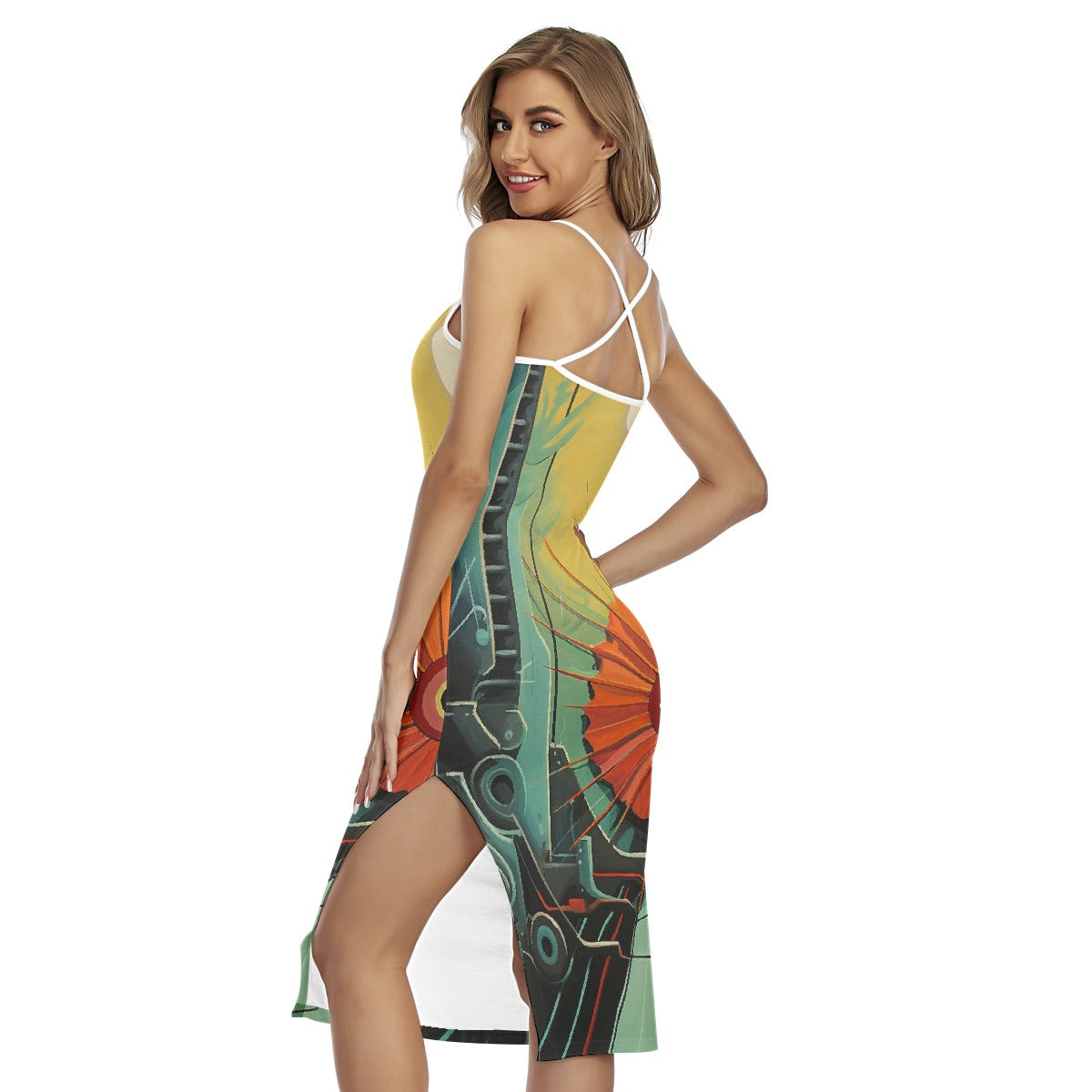 All-Over Print Women's Back Cross Cami Dress