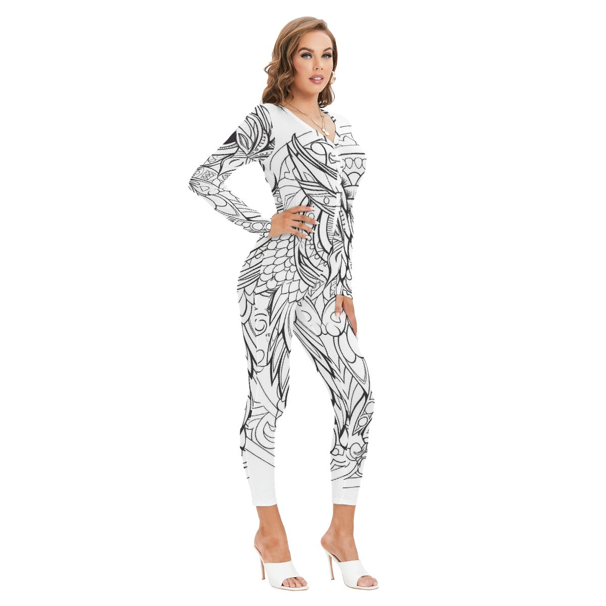 All-Over Print Women's Plunging Neck Jumpsuit