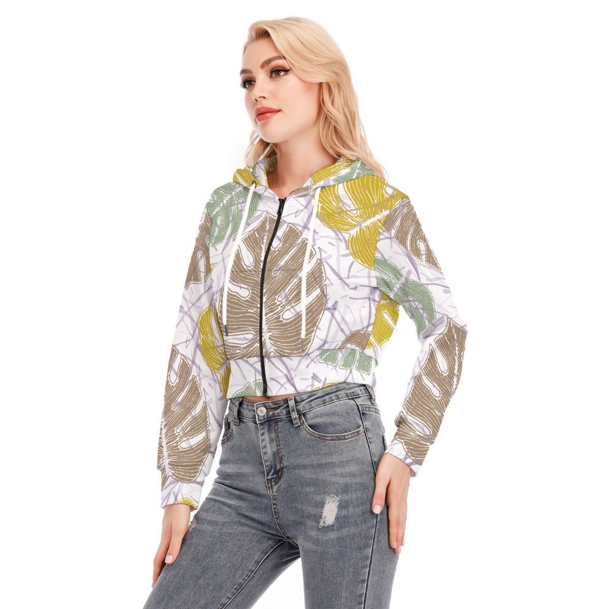 All-Over Print Women's Crop Top Hoodie With Zipper Closure