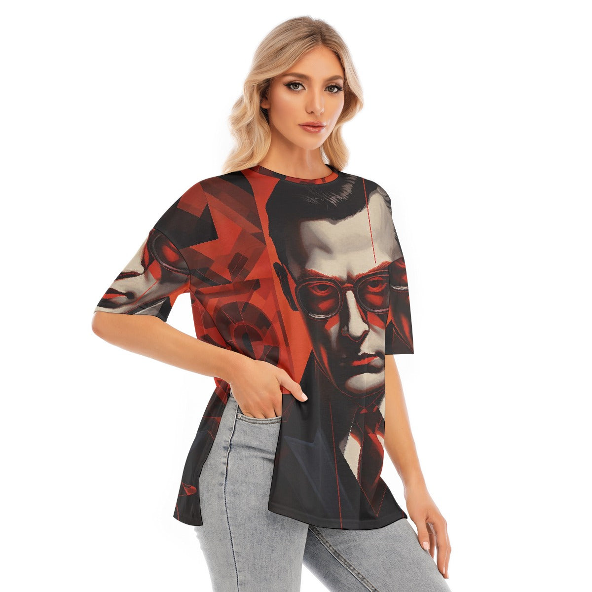 All-Over Print Women's Short Sleeves T-shirt With Hem Split