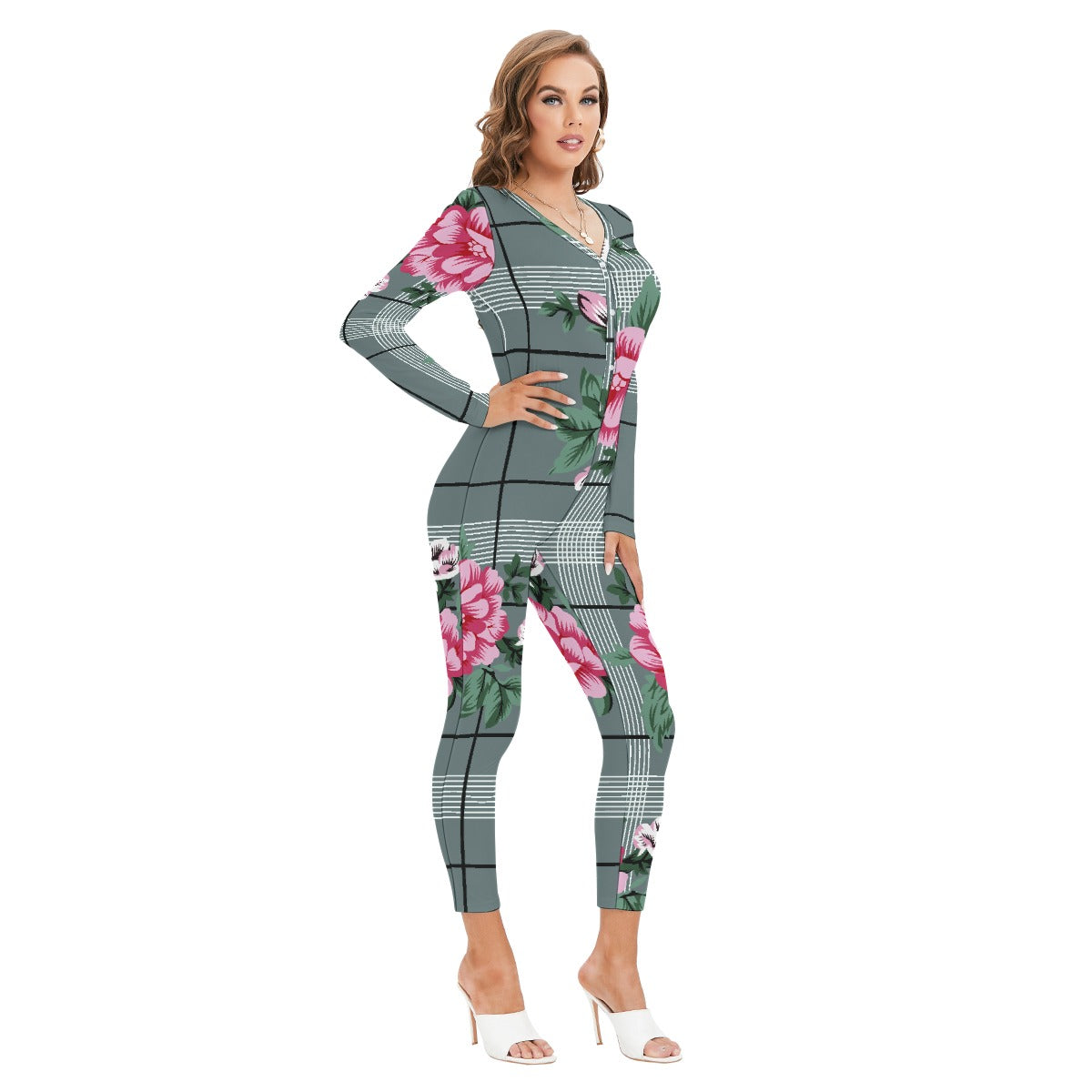 All-Over Print Women's Plunging Neck Jumpsuit