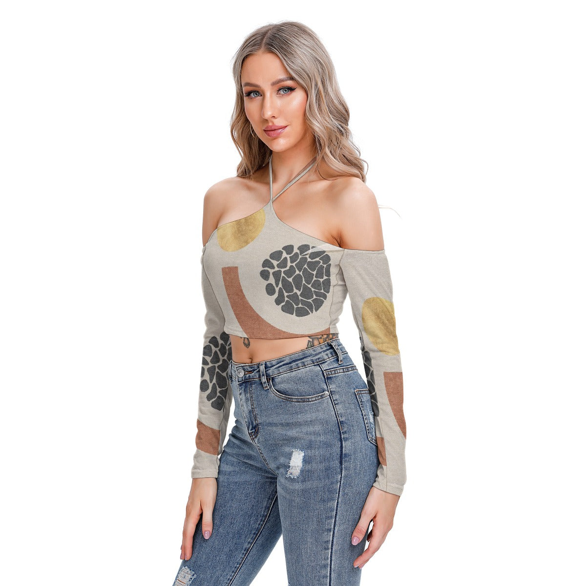 All-Over Print Women's Halter Lace-up Top