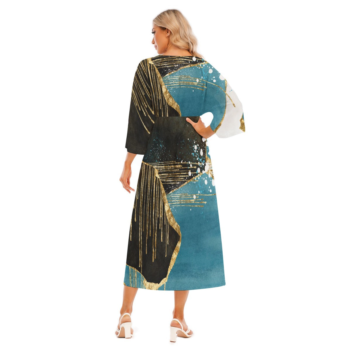 All-Over Print Women's Mid-Sleeve Long Dress