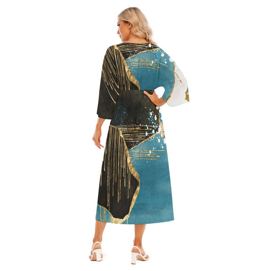 All-Over Print Women's Mid-Sleeve Long Dress