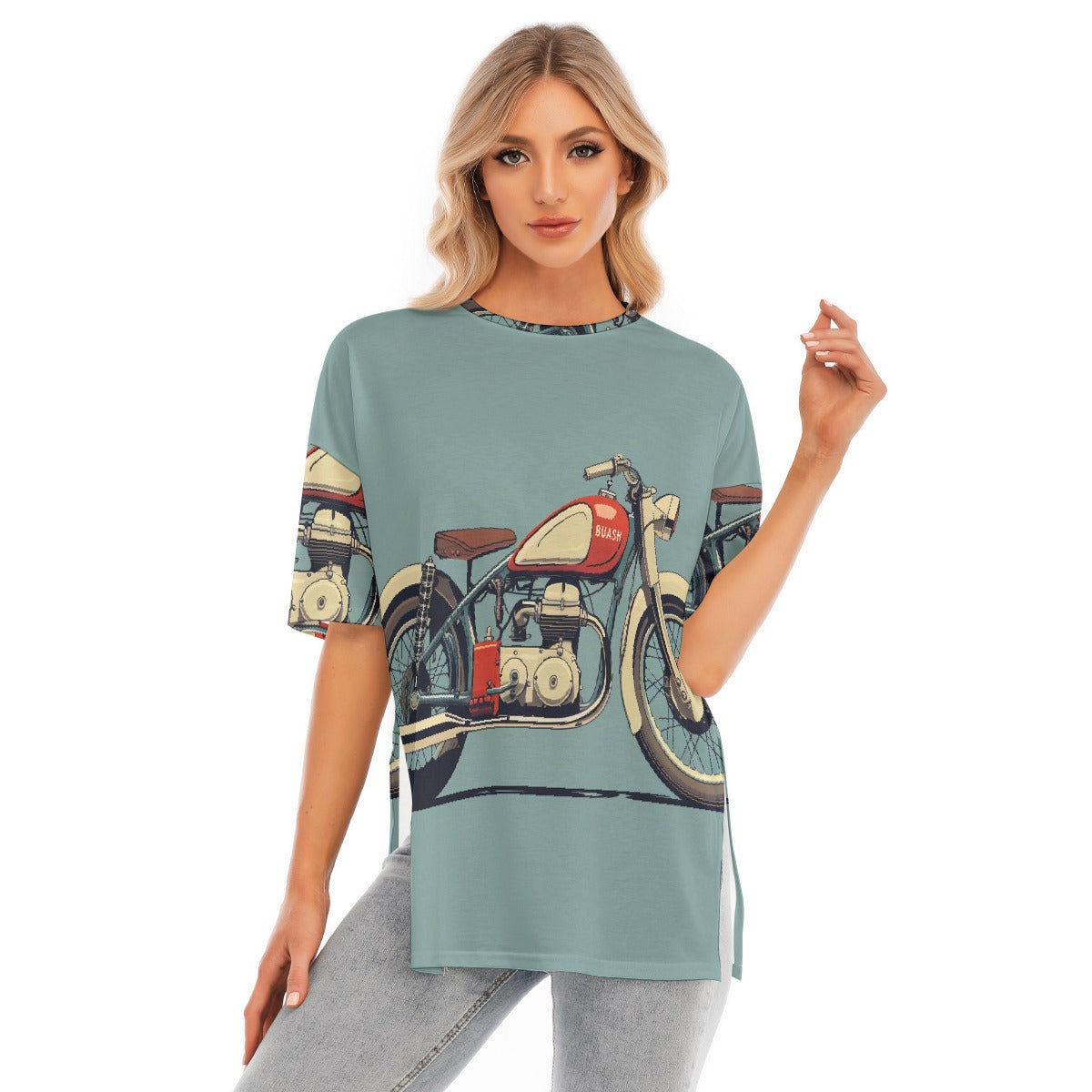 All-Over Print Women's Short Sleeves T-shirt With Hem Split