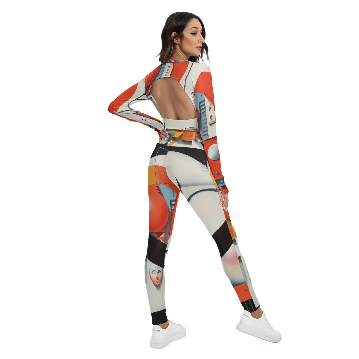 All-Over Print Women's Sport Set With Backless Top And Leggings