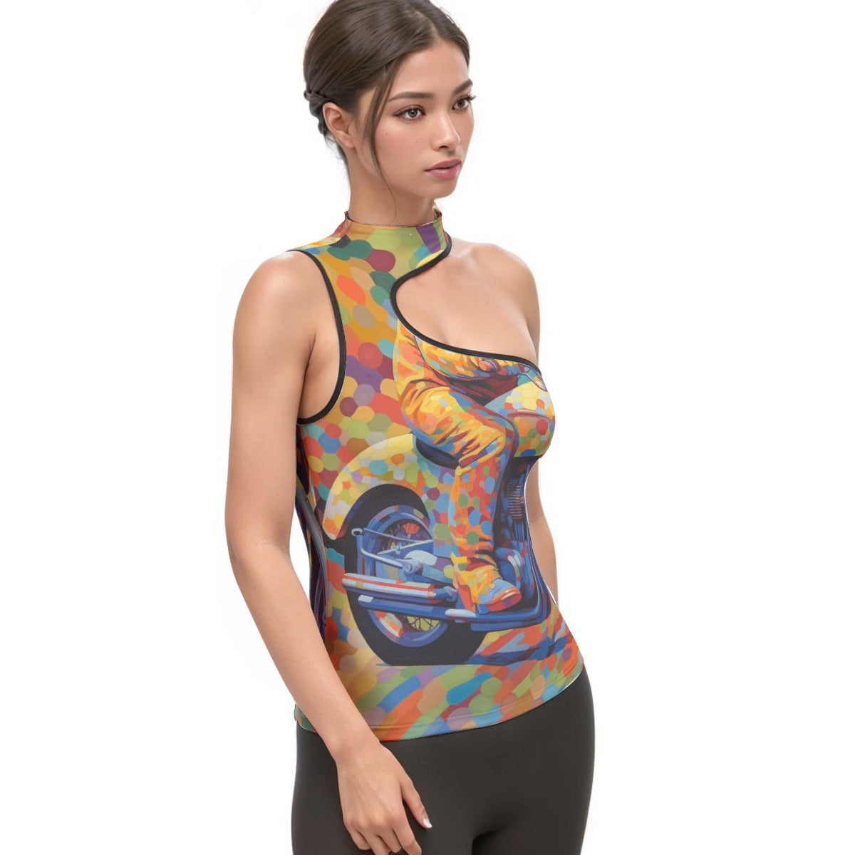 All-Over Print Women's Halter Sleeveless Asymmetrical Tank Top