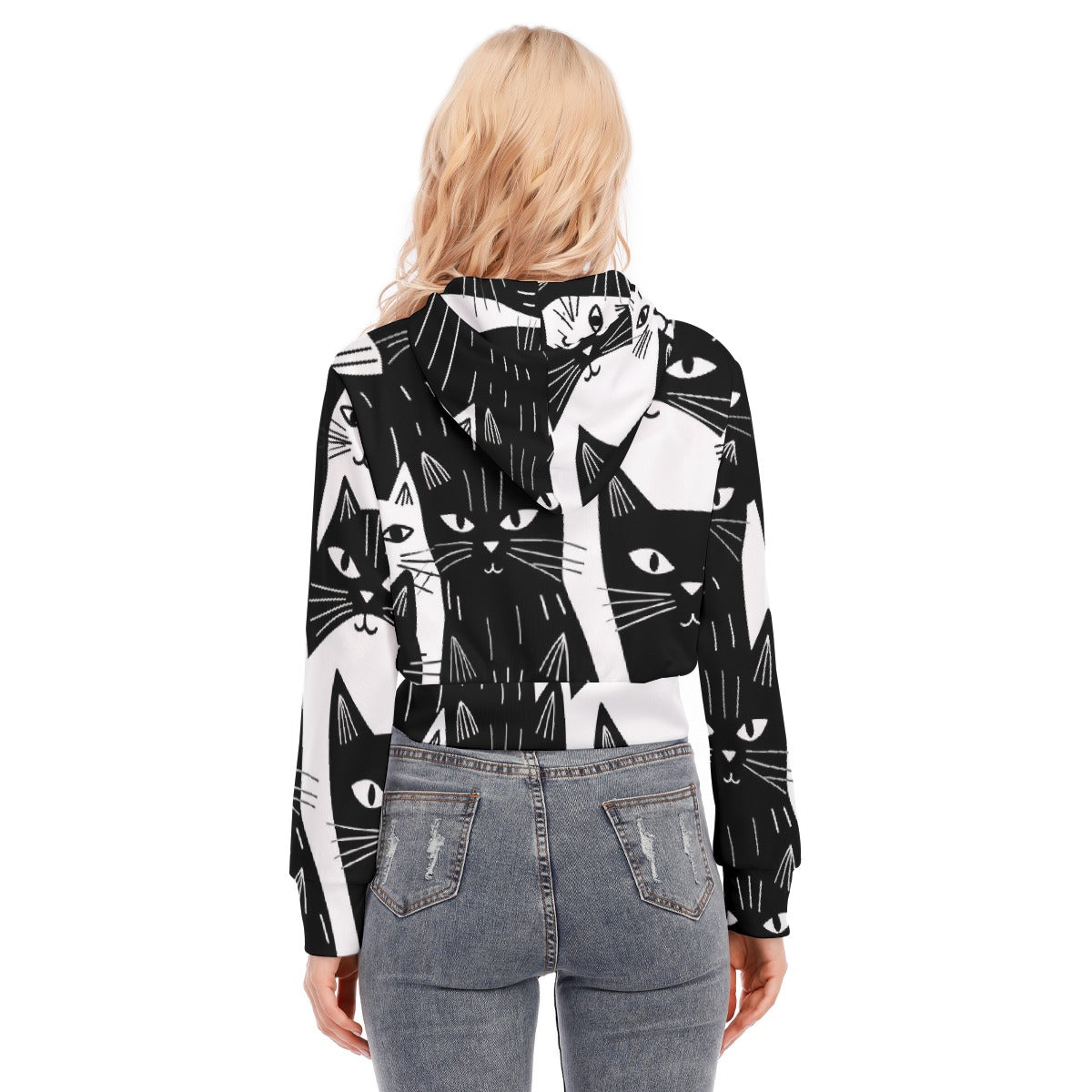 All-Over Print Women's Crop Top Hoodie With Zipper Closure