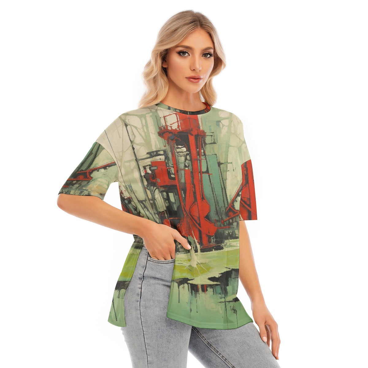 All-Over Print Women's Short Sleeves T-shirt With Hem Split