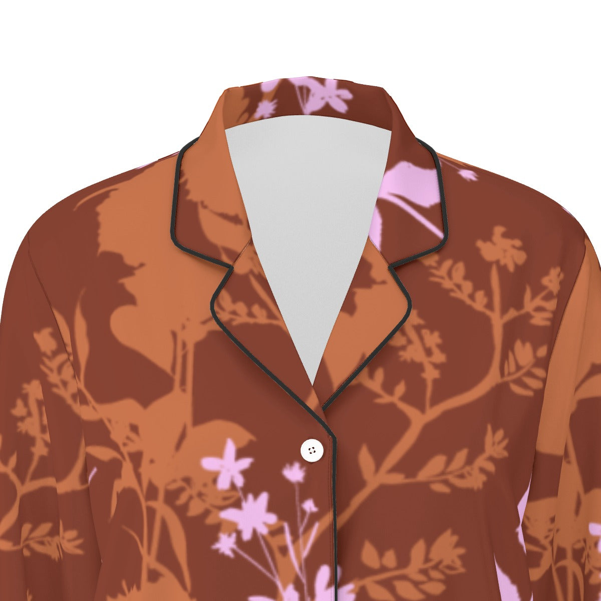 All-Over Print Women's Long Sleeve Pajama Set With Black Contrast Piping