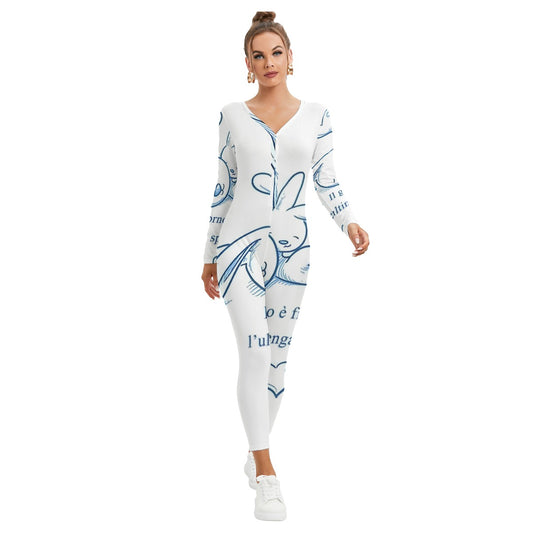 All-Over Print Women's Plunging Neck Jumpsuit