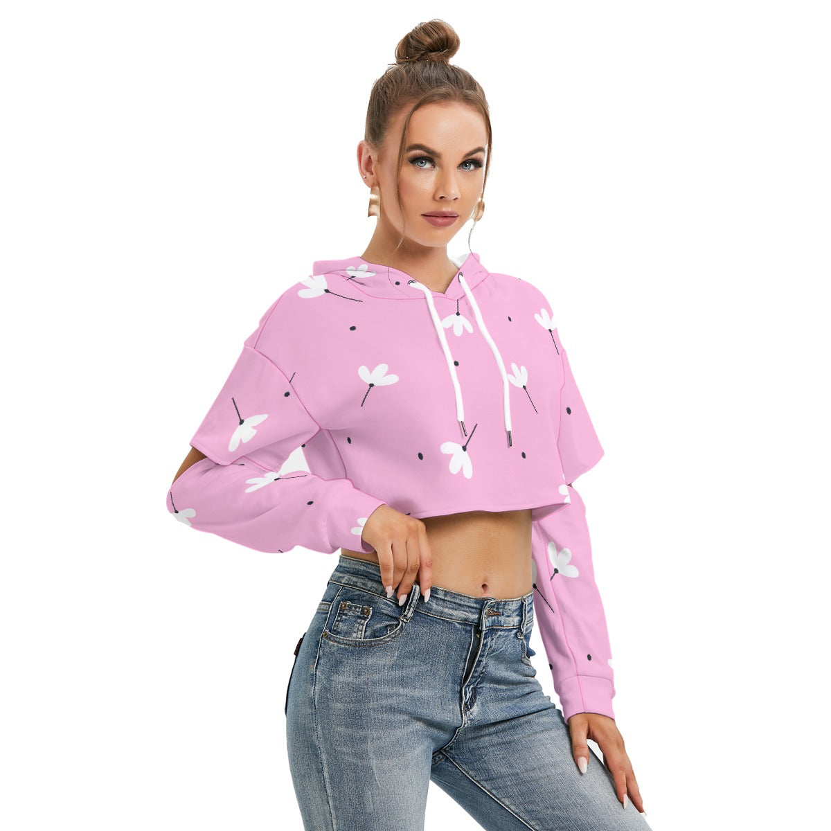 All-Over Print Women's Heavy Fleece Hoodie With Hollow Out Sleeve