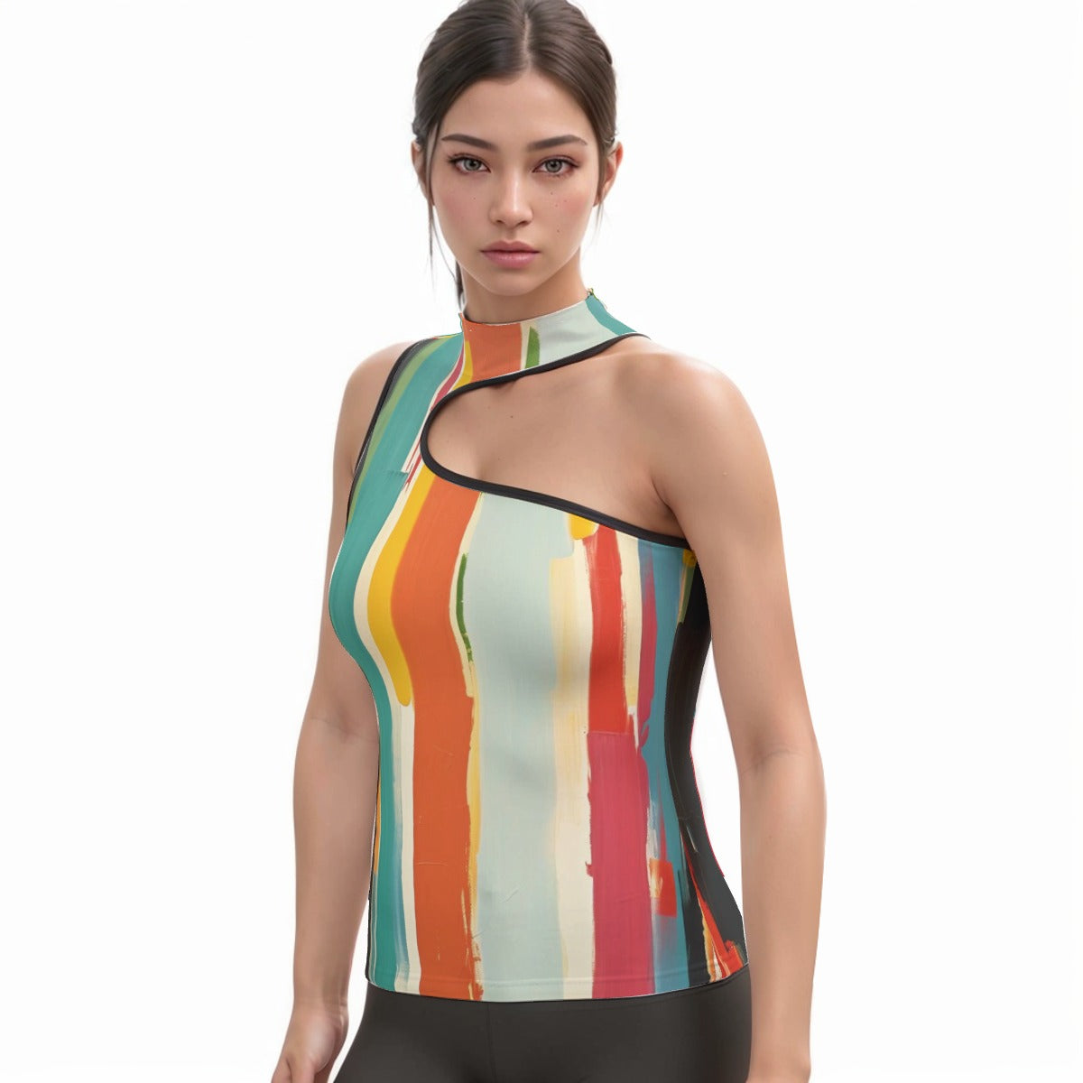 All-Over Print Women's Halter Sleeveless Asymmetrical Tank Top
