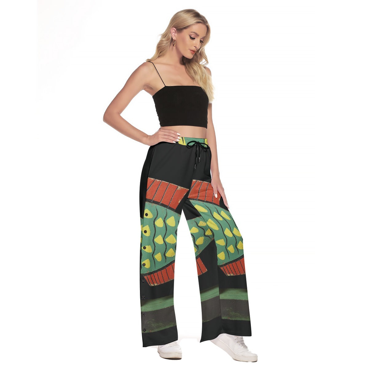 All-Over Print Women's Side Slit Snap Button Trousers