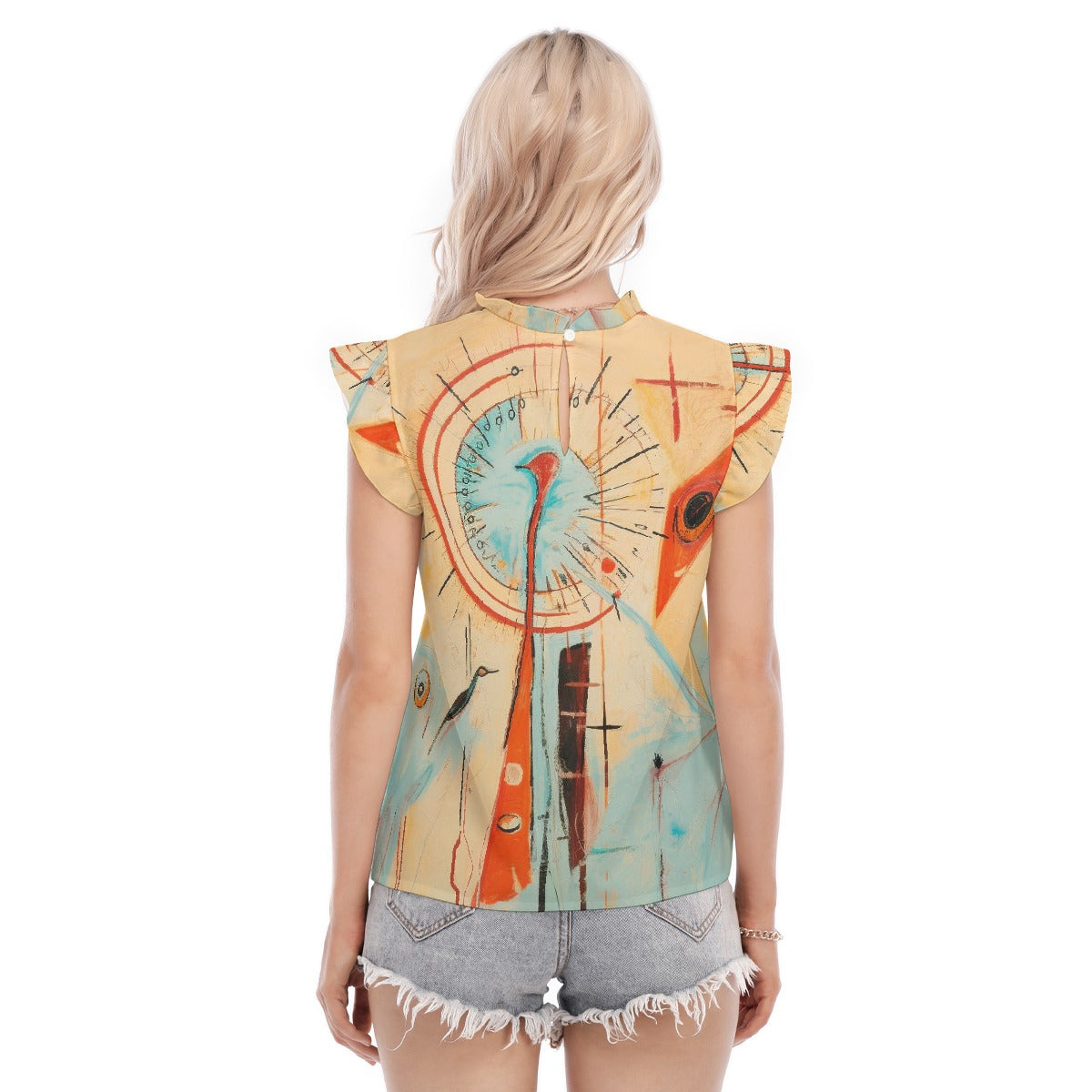 All-Over Print Women's Blouse With Ruffle Collar And Sleeve