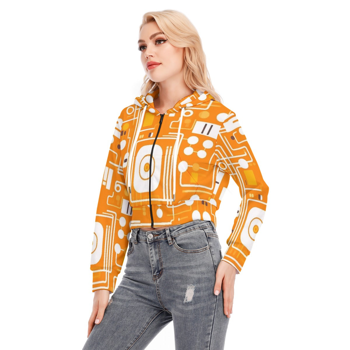All-Over Print Women's Crop Top Hoodie With Zipper Closure