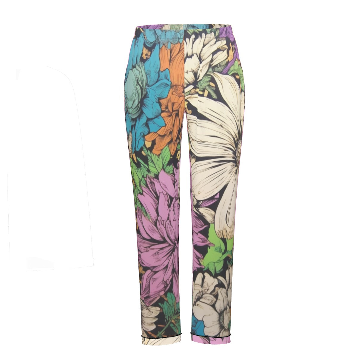 All-Over Print Women's Long Sleeve Pajama Set With Black Contrast Piping